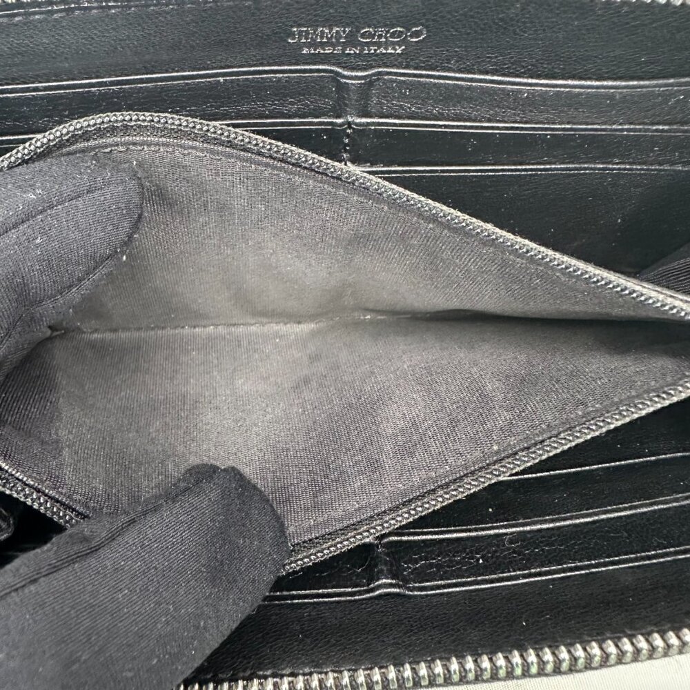 Jimmy Choo Long Black Leather Zippered Wallet, Silver Star Studs w/ Box - USED - Picture 13 of 15